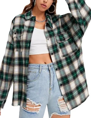 Zontroldy Womens Flannel Plaid Shirts Oversized Lightweight Buffalo Plaid Button Down Shirt Blouse Tops
